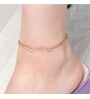 Gümüş Rose Çift Zincirli Kalp Zirkon Taşlı Halhal