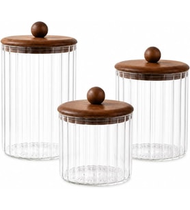 Akasya Kapaklı Line Cam Kavanoz 3’lü Set 750 ml 1150 ml 1550 ml Mutfak Saklama Kabı