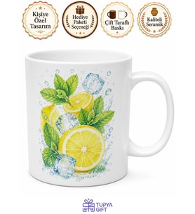 Limonata Sevenlere Nane Yapraklı Buz Gibi Ferahlık Yaz Kupası Hediye Bardak