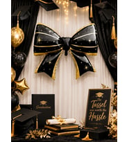 Mezuniyet Fiyonk Folyo Balon Siyah Gold 98x75 cm Mezuniyet Partisi Süsü Dekorasyonu