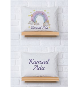 Pia Baby Premium %100 Pamuk İkili İsim Yazılı Kız Bebek Yastık Kılıfı – 35x45 cm Organik Baskı 5075-13 (Ekru)