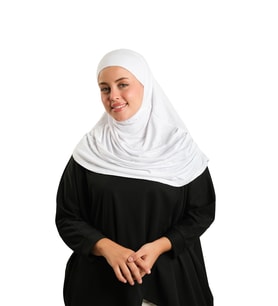 Beyaz Pratik Hazır Geçmeli Tesettür Eşarp Viskon Boneli Büyük Boy 1290BV_42
