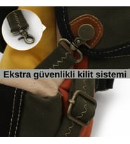 Cappadocia Vintage 4017 Haki 14" Laptop Kanvas Postacı Okul Çantası Unisex Kilitli Çok Cepli Omuz Askılı