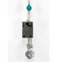 Turkuaz Doğal Taşlı Salkım Ay Yıldız Metal Ayetel Kürsi Araba Dikiz Ayna Süsü, Yeni Araba Hediyesi