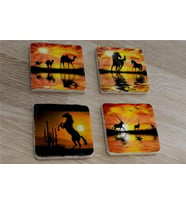 Egzotik Hayvanlar Deve At Antilop Doğal Taş Bardak Altlığı 4'lü set - Natural Stone Coasters