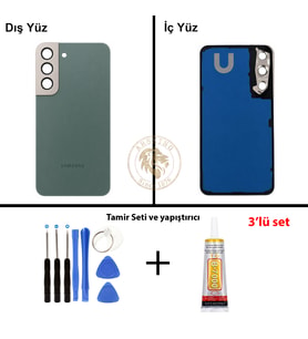 Samsung S22 Yeşil Arka Pil Kapağı Batarya Kapağı Lazer Kesim + Yapıştırıcı ve Vida Seti