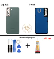 Samsung S22 Yeşil Arka Pil Kapağı Batarya Kapağı Lazer Kesim + Yapıştırıcı ve Vida Seti