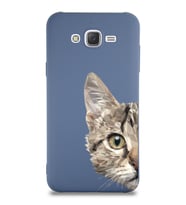 Samsung Galaxy J7 Uyumlu Lansman Kılıf Catface Tasarımlı İçi Kadife Kapak-Petrol Mavisi (Şeffaf)