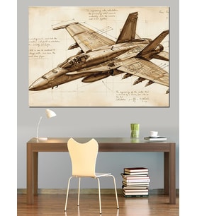 Modern Jet Uçağı Teknik Çizimi Dekoratif Kanvas - Mdf Ahşap Tablo