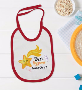 BK Kids Beni Teyzeme Götürün Tasarımlı Kırmızı Bebek Mama Önlüğü-1