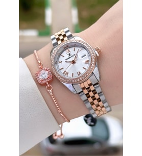 Daniel Klein DKISTE1542 Rose Gümüş Renk 28 mm Kristal Cam Kadın Kol Saati ve Bileklik