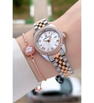 Daniel Klein DKISTE1542 Rose Gümüş Renk 28 mm Kristal Cam Kadın Kol Saati ve Bileklik