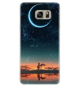 Samsung S7 Edge S20 Fe Plus Ultra S21 S22 Kılıf Boyun Askılı Silikon Ay ve Kız 1720