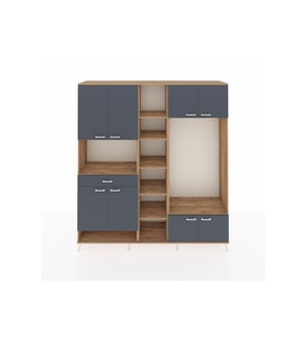 Hyperion Dolap 12 Raflı Tek Çekmeceli 8 Kapaklı 220x44x243 Çam-Antrasit/Antrasit