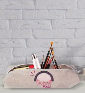 BK Gift Kişiye Özel İsimli Keten Bez Makyaj Çantası-15