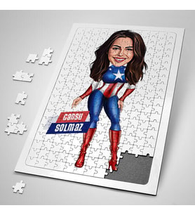Amarikalı Kahraman Kostümlü Kadın Karikatürlü 240 Parça Kişiye Özel Puzzle