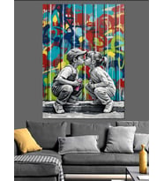 Aşık Çocuklar Ve Grafiti Dekoratif Kanvas - Mdf Ahşap Tablo