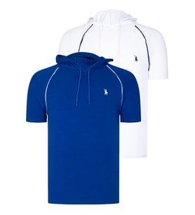 İKİLİ SET T8570 DEWBERRY KAPŞONLU ERKEK T-SHIRT-BEYAZ-SAKS (Karışık)