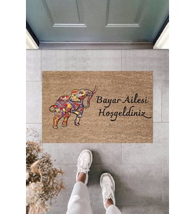 Dormot Modern Baskı - Renkli Fil - Karşılama Kapı Önü Paspası (Bej)