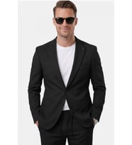 DeepSEA Siyah Premium Çizgi Dokulu Slim Fit Likralı 2’li Erkek Takım Elbise 2600821