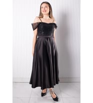 Asklı Pul Payetli Saten Abiye Elbise Siyah MDV386