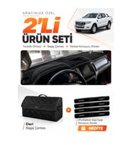 FORD RANGER (2018-2019) Uyumlu Torpido Örtüsü + Deri Bagaj Çantası + Sticker Seti - Siyah