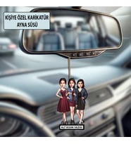 Üç Kız Arkadaşa Özel Karikatür Ayna Süsü – Kişiye Özel Araç İçi Hediyelik