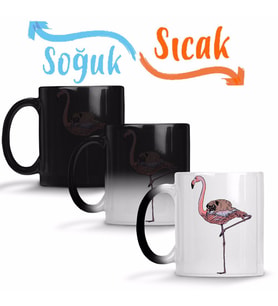 Flamingo Pug Köpek Sihirli Kupa Bardak Porselen