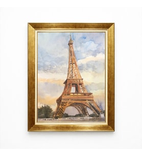 Tablore Klasik Suluboya Tarzı Eyfel Kulesi Paris Manzarası Gold Çerçeveli Tablo Antre Salon Duvar Resmi