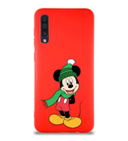 Samsung Galaxy A50 Soft Premier Kapak Mickey Mouse-G Tasarımlı Silikon Kılıf - Kırmızı (Şeffaf)