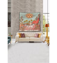 Bej The Sun Tarot Kartı Leke Tutmaz Kadife Kumaş Duvar Örtüsü Duvar Halısı Tapestry