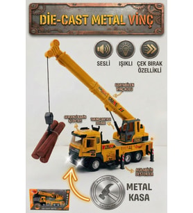 Die-Cast Metal Kasa Oyuncak Vinç Kamyonu - Sesli Işıklı, Çek Bırak Uzayabilen Kollu İnşaat Aracı