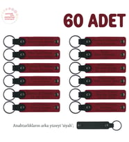 Okul Ekibine Veda Hediyesi, 60'lı Set, İsim Yazılabilir Hatıra Deri Anahtarlık, Kırmızı & Siyah