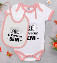 BK Kids Koverun Beni Tasarımlı Pembe Bebek Body Zıbın ve Mama Önlüğü Hediye Seti-1