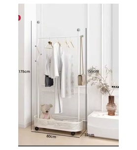 Metal Beyaz Konfeksiyon Askısı Metal Elbise Askılığı Oval Sepetli askılık Tekerlekli 1046 -CN