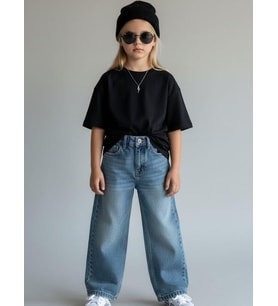 Kız Çocuk Beli Lastikli Jean Pantolon