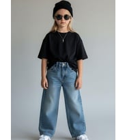 Kız Çocuk Beli Lastikli Jean Pantolon (Mavi)