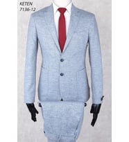 Keten Torba Cep İpli Lastikli Pantolon  Slim Fit Mono Yaka-Çift Yırtmaç Astarsız Drop 6  Takım Elbise