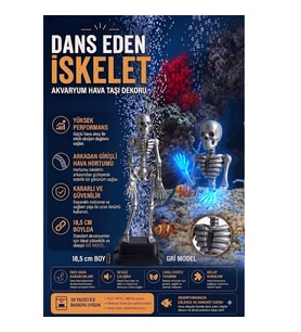 3D Baskı Gri Dans Eden İskelet Akvaryum Hava Taşı 18,5 cm