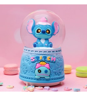 Stitch Tasarım Işıklı Müzikli Püskürtmeli Büyük Boy Kar Küresi (Mavi)