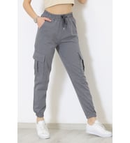 Kadın Crop Trend Kargo Cepli Eşofman Altı Koyugri