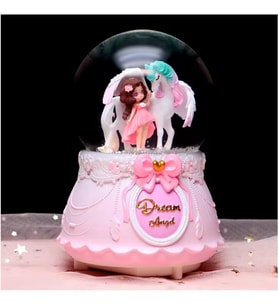 Pembe Unicorn Ve Tatalı Rüyalar  Temalı Büçük Boy Püskürtmeli Müzikli Işıklı Kar Küresi Pembe