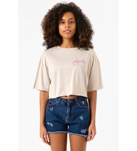 Blackpink Jennie Signature Bej Kadın Crop Tshirt