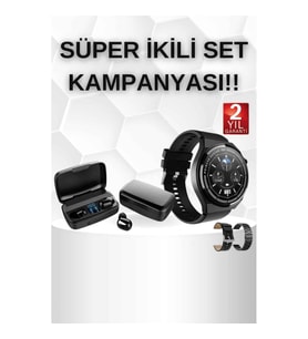 Mey İthalat® Kablosuz Bluetooth Kulaklık ve Kordon Hediyeli Akıllı Saat Nabız Ölçer Uzun Pil Ömrü