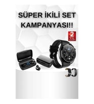 Mey İthalat® Kablosuz Bluetooth Kulaklık ve Kordon Hediyeli Akıllı Saat Nabız Ölçer Uzun Pil Ömrü