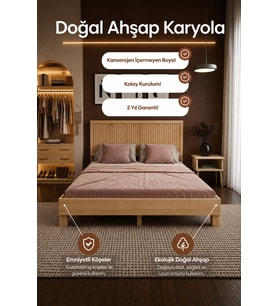 Alaz Model Dikey Başlıklı Masif Ahşap Karyola Kolay Kurulum Fırınlanmış İthal Sibirya Çamı 100x200 Yatak Uyumlu