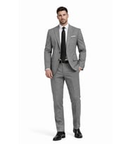 Erkek Silim Fit Yelekli Çift Yırtmaçlı Takım Elbise BGL-ST05329 (Gri)