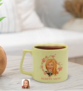 BK Gift Kişiye Özel Karikatürlü Anneler Günü Tasarımlı Pastel Sarı Middle Kupa Bardak, Anneye Hediye, Anneler Günü Hediyesi-4