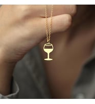 Kişiye Özel Minimal Şarap Kadehi Kolye 925K Gümüş (Gold)