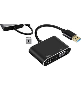TAPLİN USB 3.0 To HDMI VGA 3.5mm 1080P Monitör Genişletici Çevirici Dönüştürücü Adaptör (Siyah)